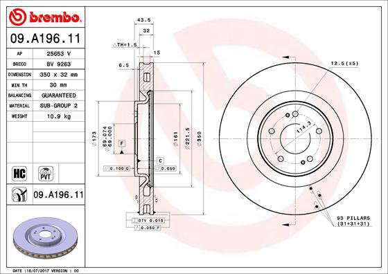 BREMBO brake disc 09. A196.11, set of 2 - Brake Disc
