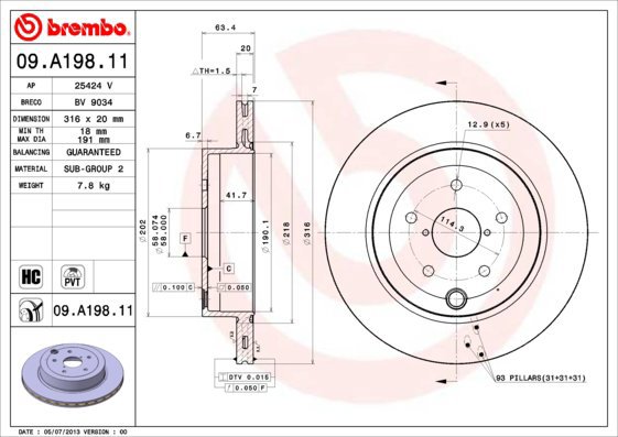 BREMBO brake disc 09. A198.11, set of 2 - Brake Disc