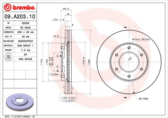 BREMBO brake disc 09. A203.10, set of 2 - Brake Disc