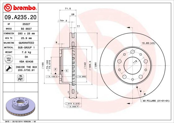 BREMBO brake disc 09. A235.20, set of 2 - Brake Disc