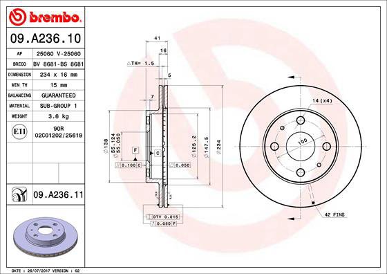 BREMBO brake disc 09. A236.11, set of 2 - Brake Disc