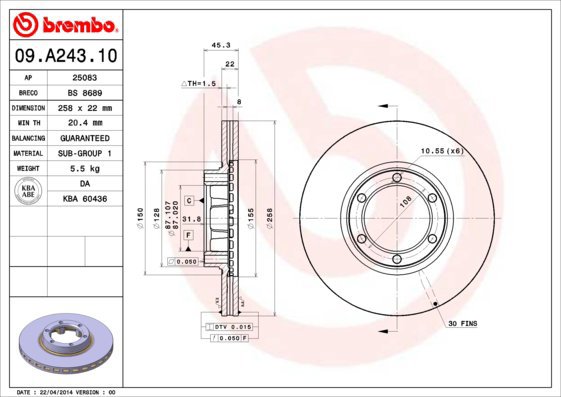 BREMBO brake disc 09. A243.10, set of 2 - Brake Disc