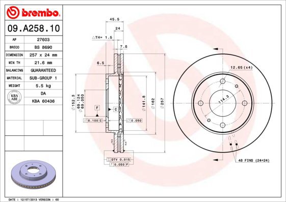 BREMBO brake disc 09. A258.10, set of 2 - Brake Disc