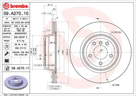 BREMBO brake disc 09. A270.11, set of 2 - Brake Disc