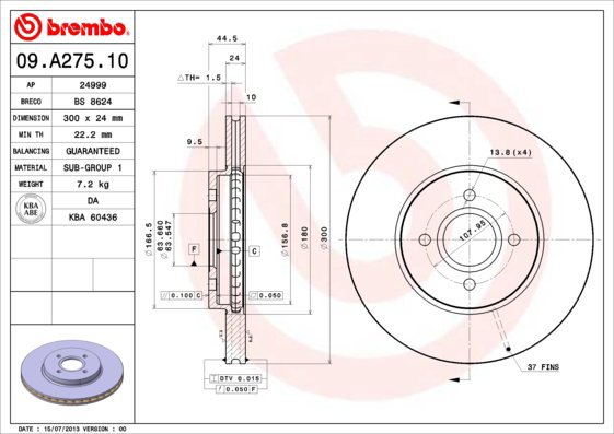 BREMBO brake disc 09. A275.10, set of 2 - Brake Disc
