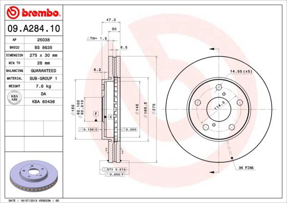 BREMBO brake disc 09. A284.10, set of 2 - Brake Disc