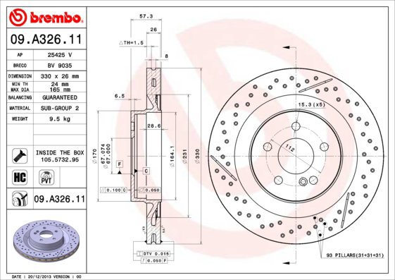 BREMBO brake disc 09. A326.11, set of 2 - Brake Disc