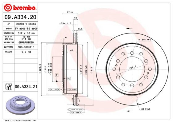 BREMBO brake disc 09. A334.21, set of 2 - Brake Disc
