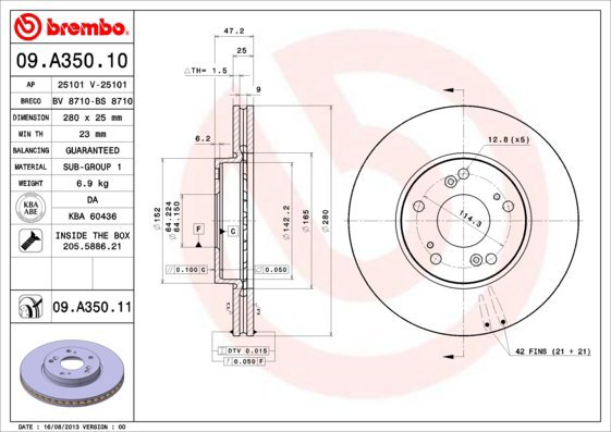 BREMBO brake disc 09. A350.10, set of 2 - Brake Disc