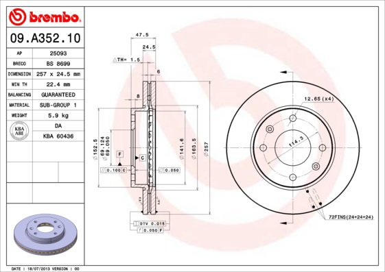 BREMBO brake disc 09. A352.10, set of 2 - Brake Disc