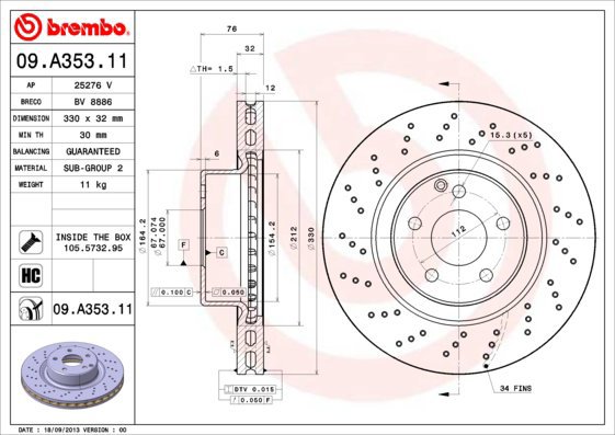 BREMBO brake disc 09. A353.11, set of 2 - Brake Disc