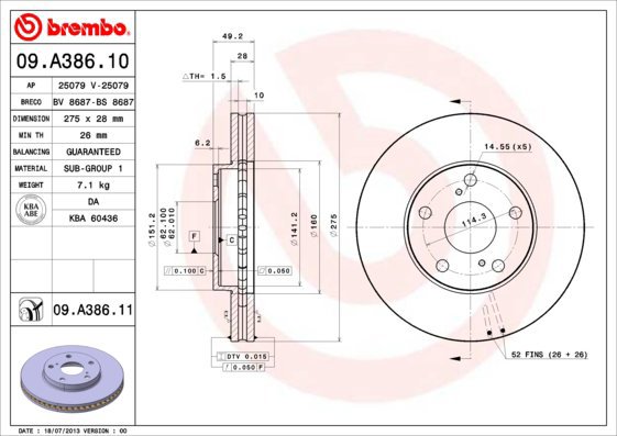 BREMBO brake disc 09. A386.10, set of 2 - Brake Disc