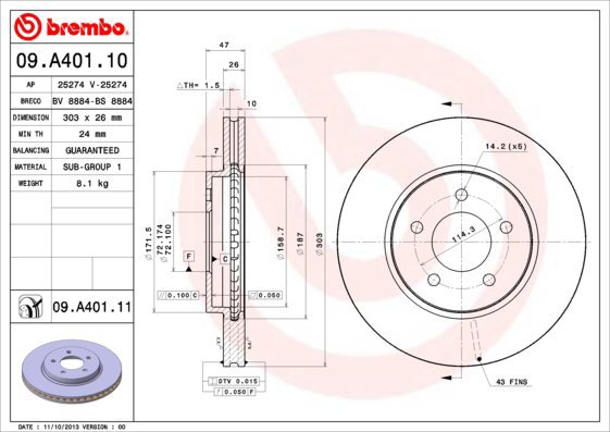 BREMBO brake disc 09. A401.10, set of 2 - Brake Disc