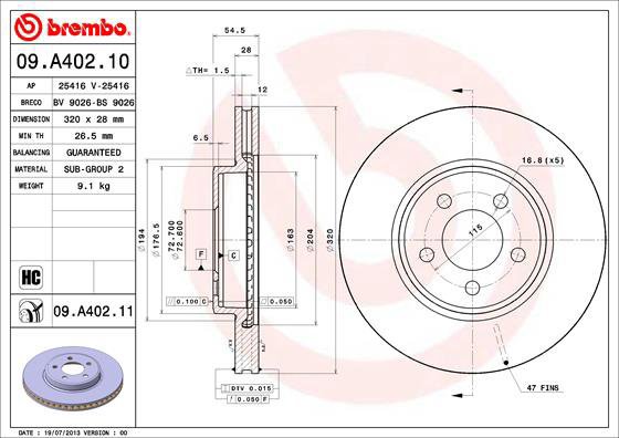 BREMBO brake disc 09. A402.10, set of 2 - Brake Disc