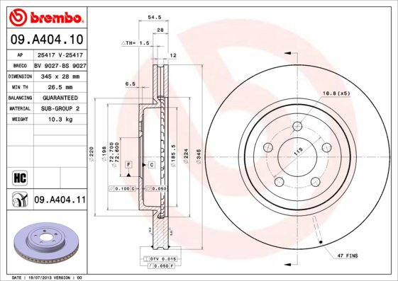 BREMBO brake disc 09. A404.11, set of 2 - Brake Disc