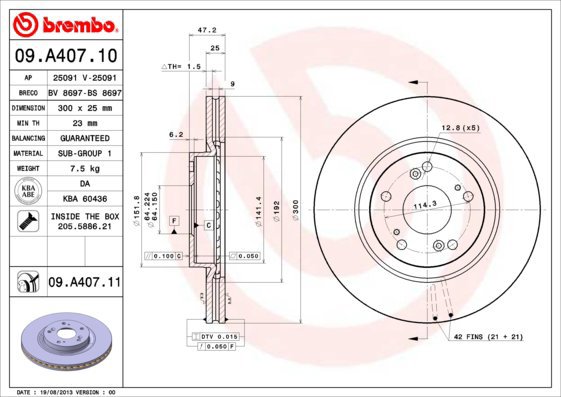 BREMBO brake disc 09. A407.10, set of 2 - Brake Disc