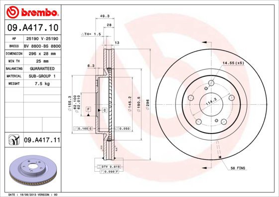 BREMBO brake disc 09. A417.10, set of 2 - Brake Disc