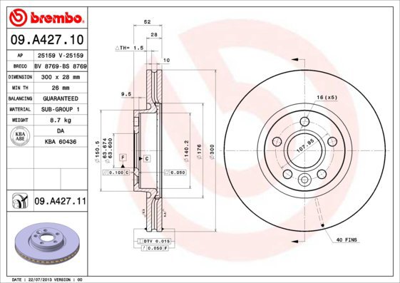 BREMBO brake disc 09. A427.10, set of 2 - Brake Disc
