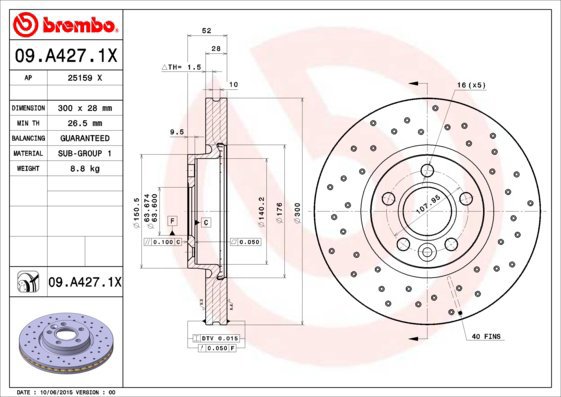 BREMBO brake disc 09. A427.1X, set of 2 - Brake Disc