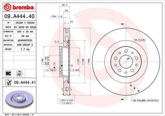 BREMBO brake disc 09. A444.40, set of 2 - Brake Disc