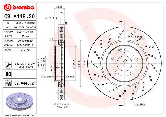 BREMBO brake disc 09. A448.21, set of 2 - Brake Disc