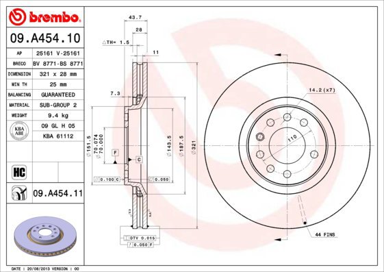 BREMBO brake disc 09. A454.11, set of 2 - Brake Disc