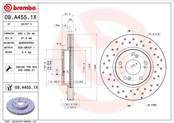 BREMBO brake disc 09. A455.1X, set of 2 - Brake Disc