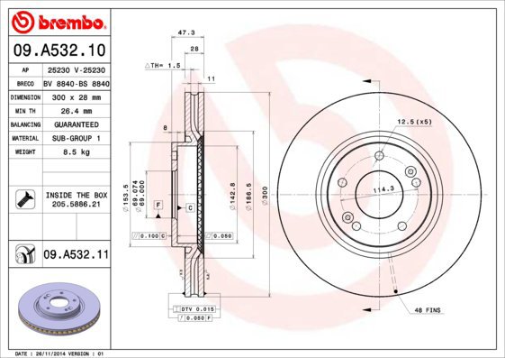 BREMBO brake disc 09. A532.11, set of 2 - Brake Disc