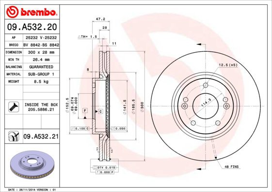BREMBO brake disc 09. A532.20, set of 2 - Brake Disc