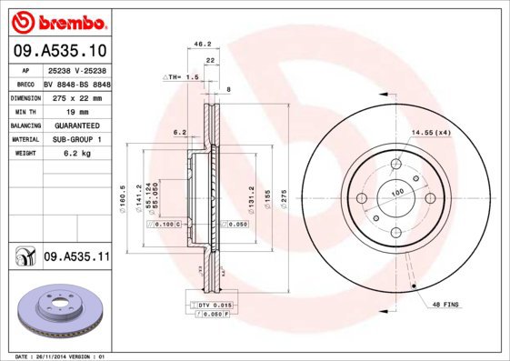 BREMBO brake disc 09. A535.10, set of 2 - Brake Disc