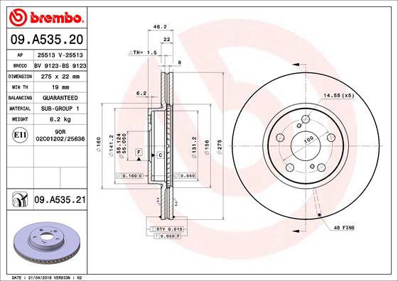 BREMBO brake disc 09. A535.21, set of 2 - Brake Disc