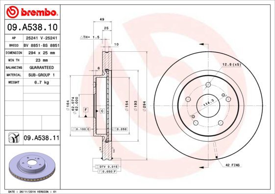 BREMBO brake disc 09. A538.11, set of 2 - Brake Disc
