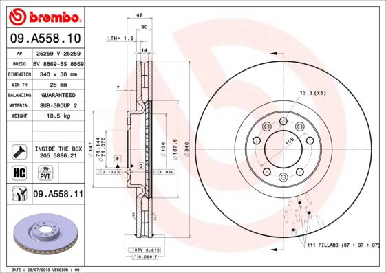 BREMBO brake disc 09. A558.10, set of 2 - Brake Disc