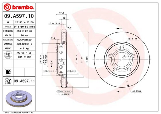 BREMBO brake disc 09. A597.11, set of 2 - Brake Disc