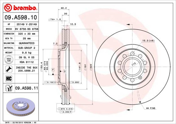 BREMBO brake disc 09. A598.11, set of 2 - Brake Disc