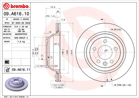 BREMBO brake disc 09. A616.10, set of 2 - Brake Disc