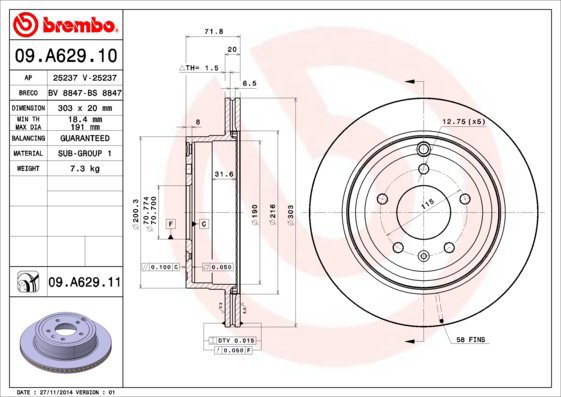 BREMBO brake disc 09. A629.10, set of 2 - Brake Disc