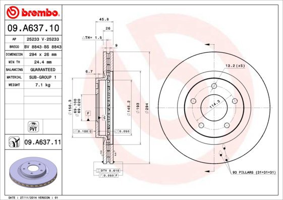 BREMBO brake disc 09. A637.11, set of 2 - Brake Disc