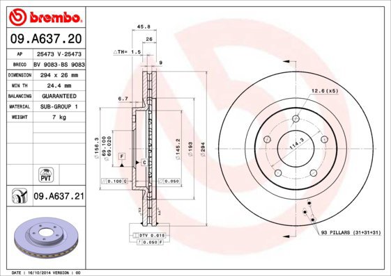 BREMBO brake disc 09. A637.20, set of 2 - Brake Disc