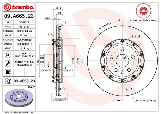 BREMBO brake disc 09. A665.23, set of 2 - Brake Disc