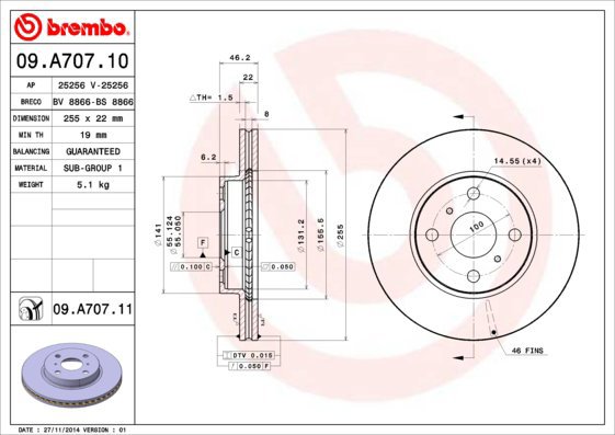 BREMBO brake disc 09. A707.10, set of 2 - Brake Disc