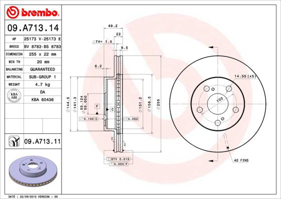 BREMBO brake disc 09. A713.11, set of 2 - Brake Disc