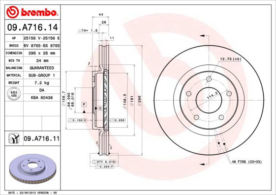 BREMBO brake disc 09. A716.14, set of 2 - Brake Disc