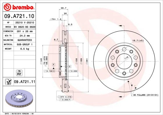 BREMBO brake disc 09. A721.10, set of 2 - Brake Disc