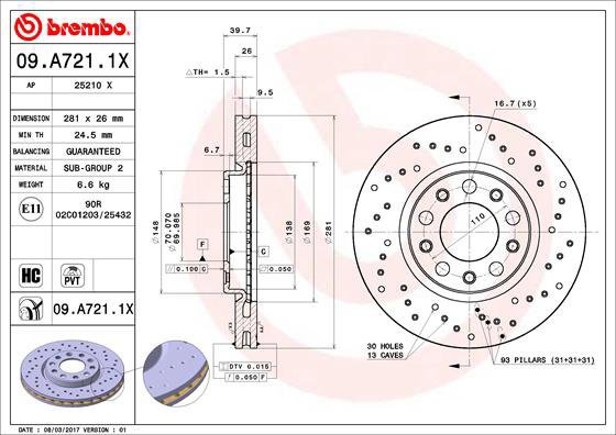 BREMBO brake disc 09. A721.1X, set of 2 - Brake Disc