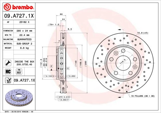 BREMBO brake disc 09. A727.1X, set of 2 - Brake Disc