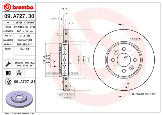 BREMBO brake disc 09. A727.31, set of 2 - Brake Disc