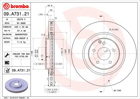 BREMBO brake disc 09. A731.21, set of 2 - Brake Disc