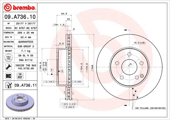 BREMBO brake disc 09. A736.11, set of 2 - Brake Disc