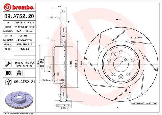 BREMBO brake disc 09. A752.21, set of 2 - Brake Disc